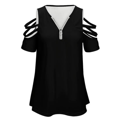 CMR Off Shoulder Zip V-Neck Top