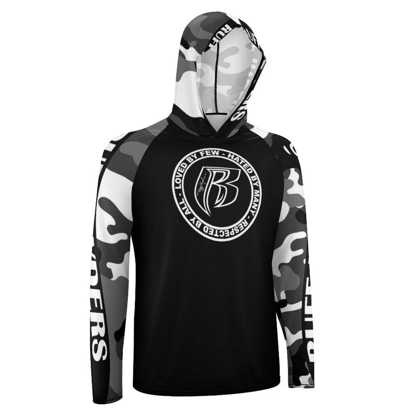 RR Long Sleeve Sun Protection Hoodie Blk/Camo - Add your name.