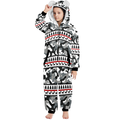 RR Christmas Onesie for Kids with Ears-  Camo/Rd