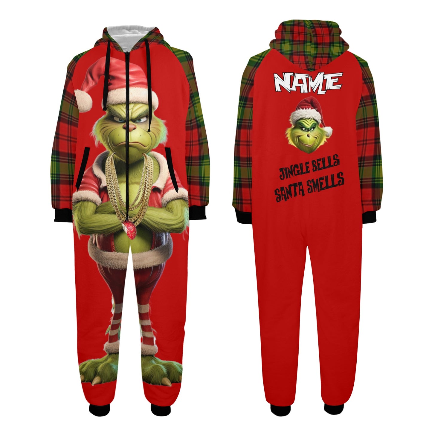 One-Piece Zip Up Hooded Pajamas - Grinch