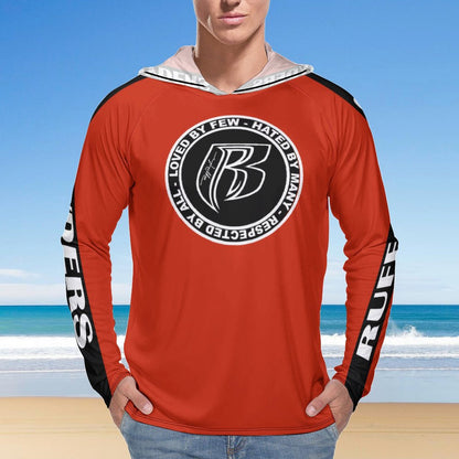 RR Long Sleeve Sun Protection Hoodie Red - Add your name.
