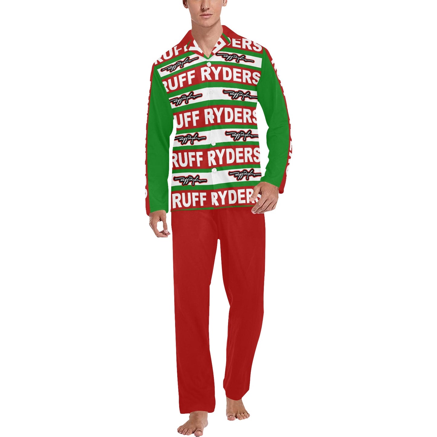 RR Christmas Pajamas - Mens Rd/Grn/Wht Ruff Ryders - ADD YOUR NAME