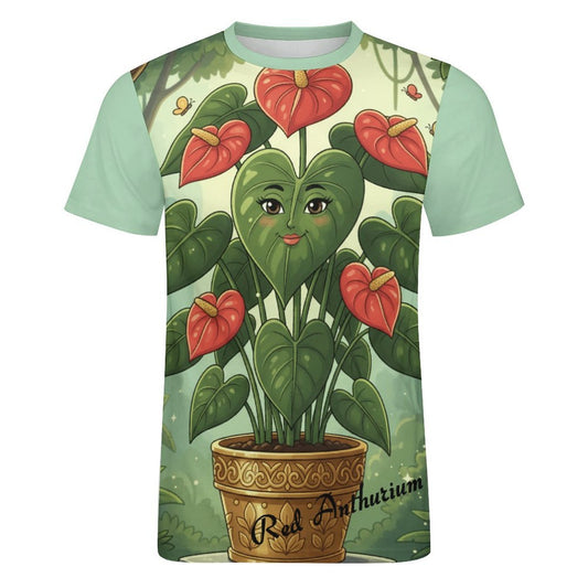 Plant Love Ice Silk Tee - Red Anthurium