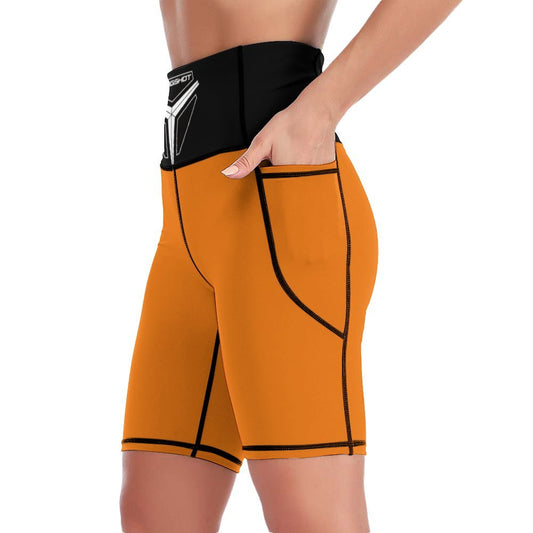 3>2 Womens Knee Length Butt Lifitng Spandex Shorts Orange