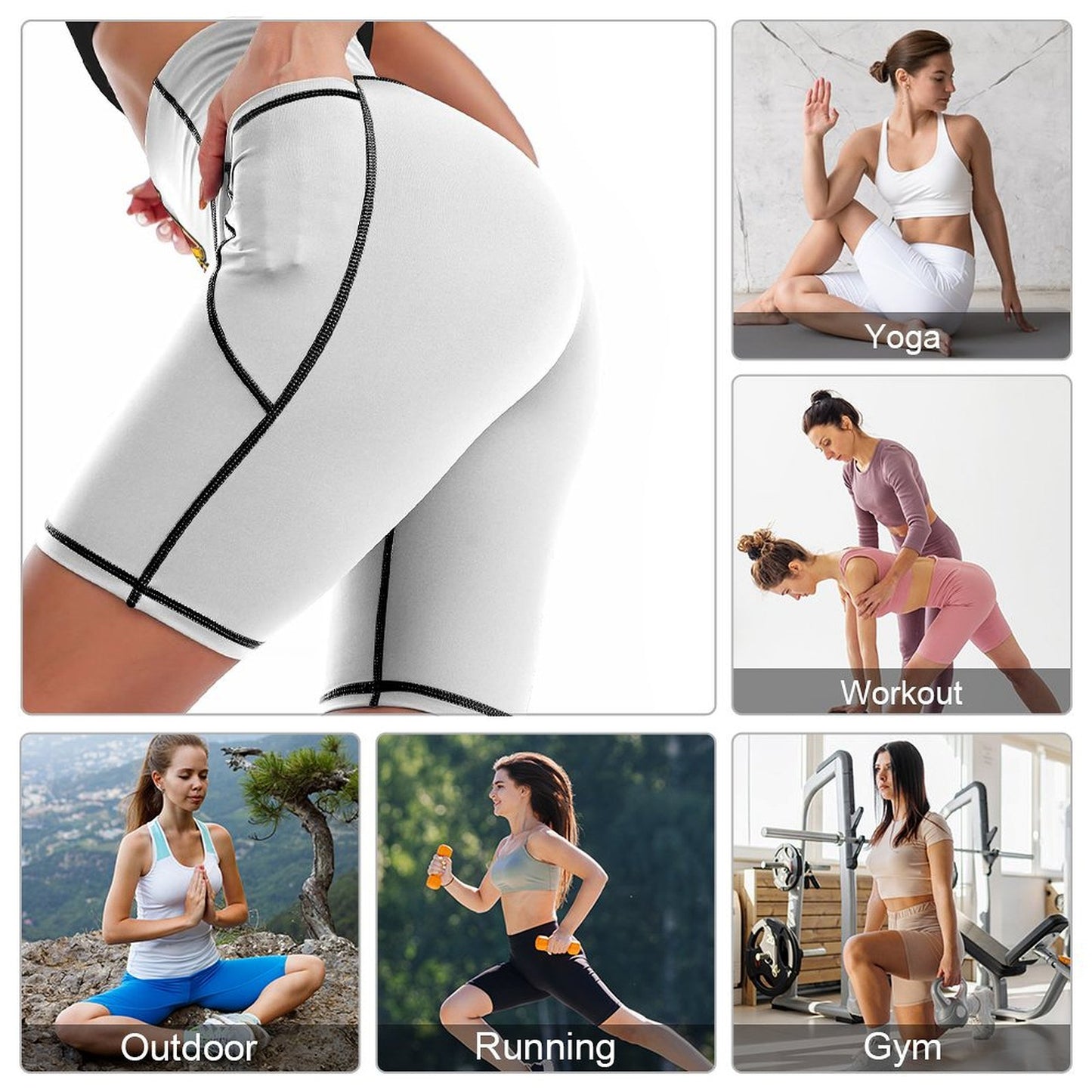 Tuskegee Knee Length Pocketed Spandex Butt Lifting Yoga Shorts - 5 Colors