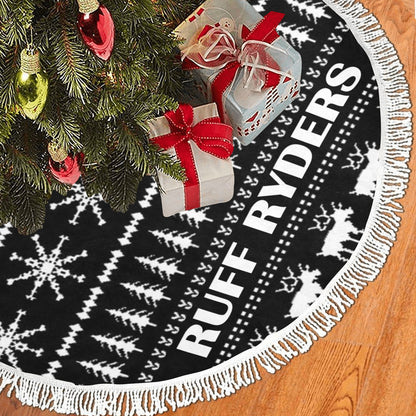 RR Christmas Thick Fringe Christmas Tree Skirt 48"x48" - Blk/Wht