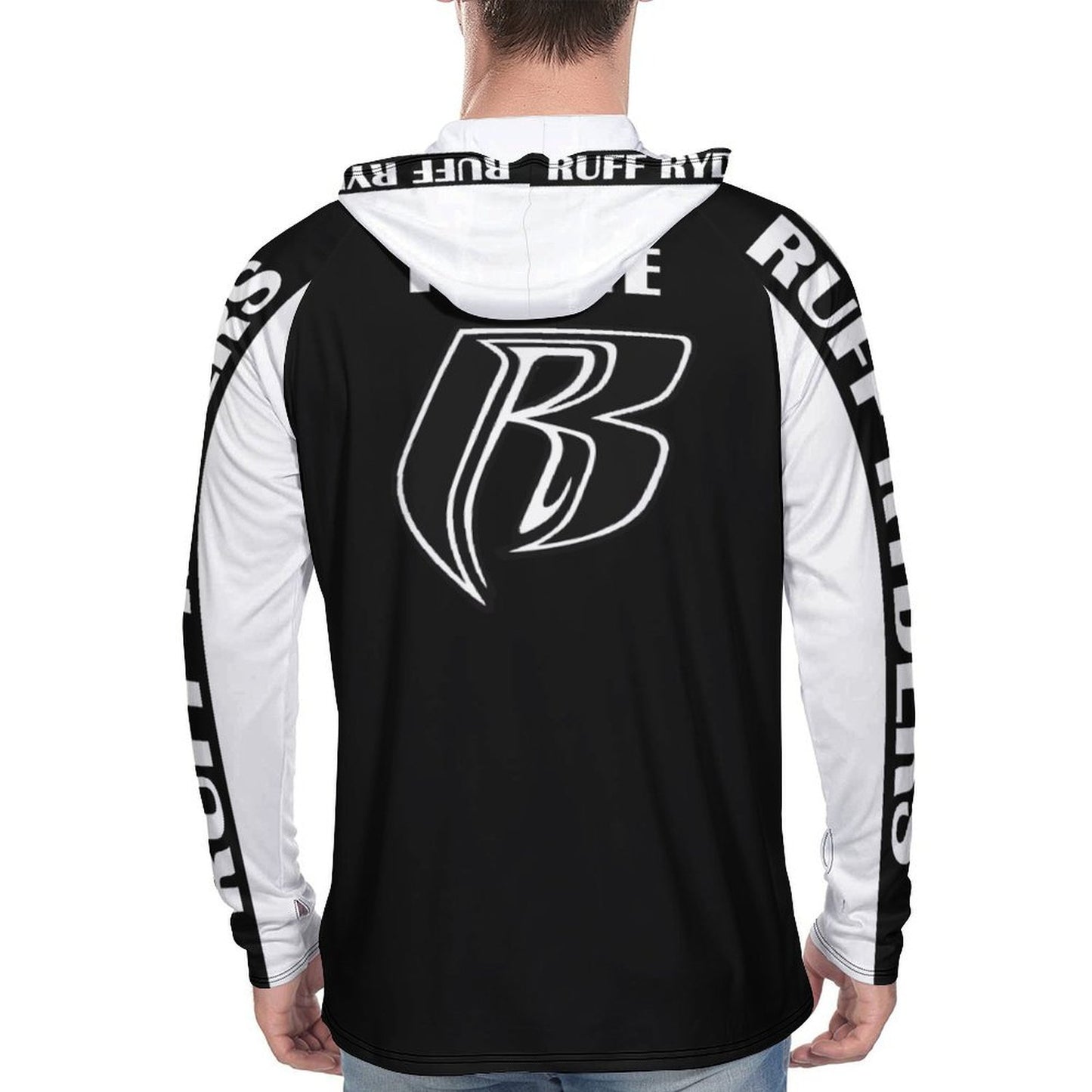 RR Long Sleeve Sun Protection Hoodie Blk/Wht - Add your name.