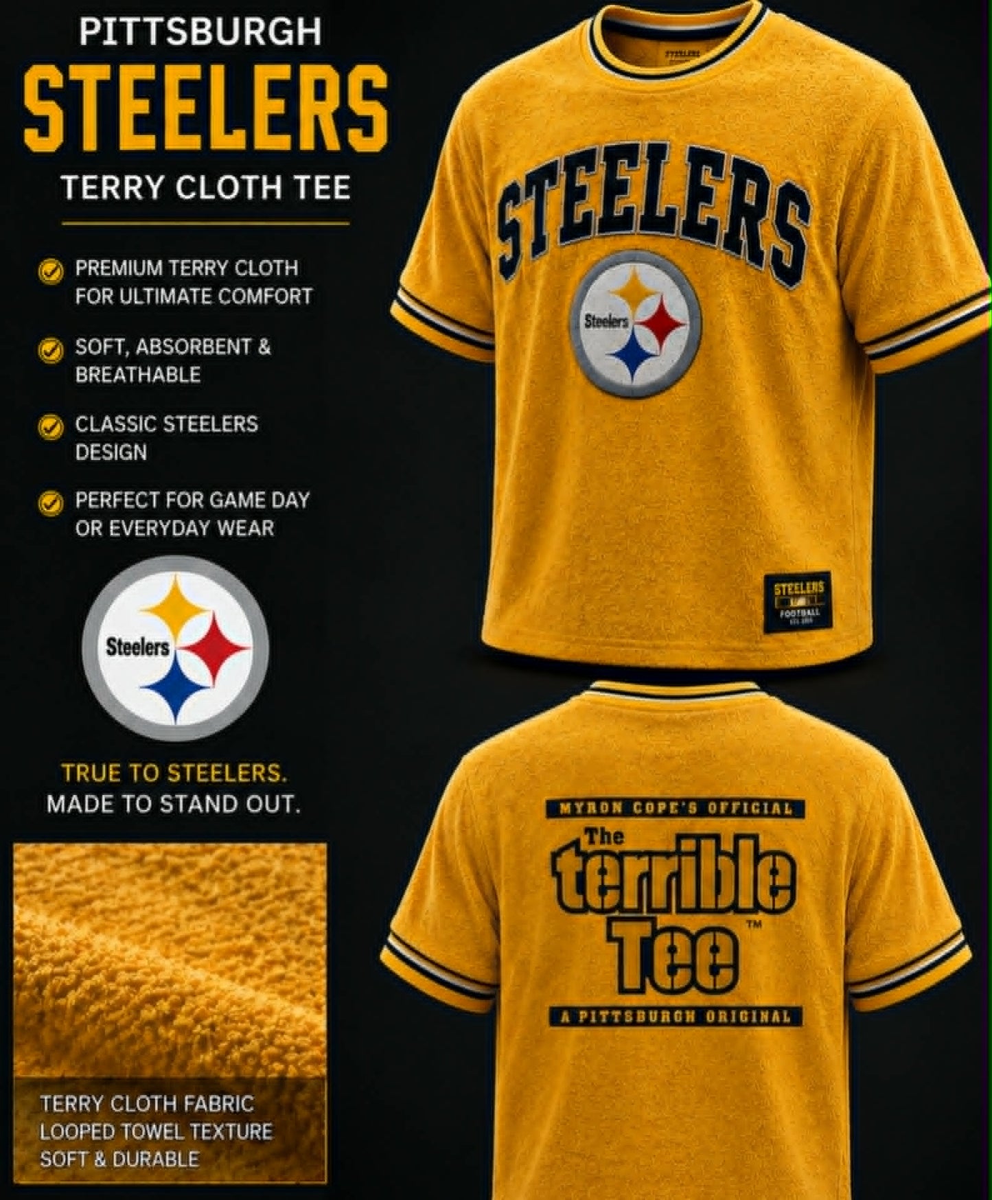 Pittsburgh Terrible Terry Cloth Tee - Gold