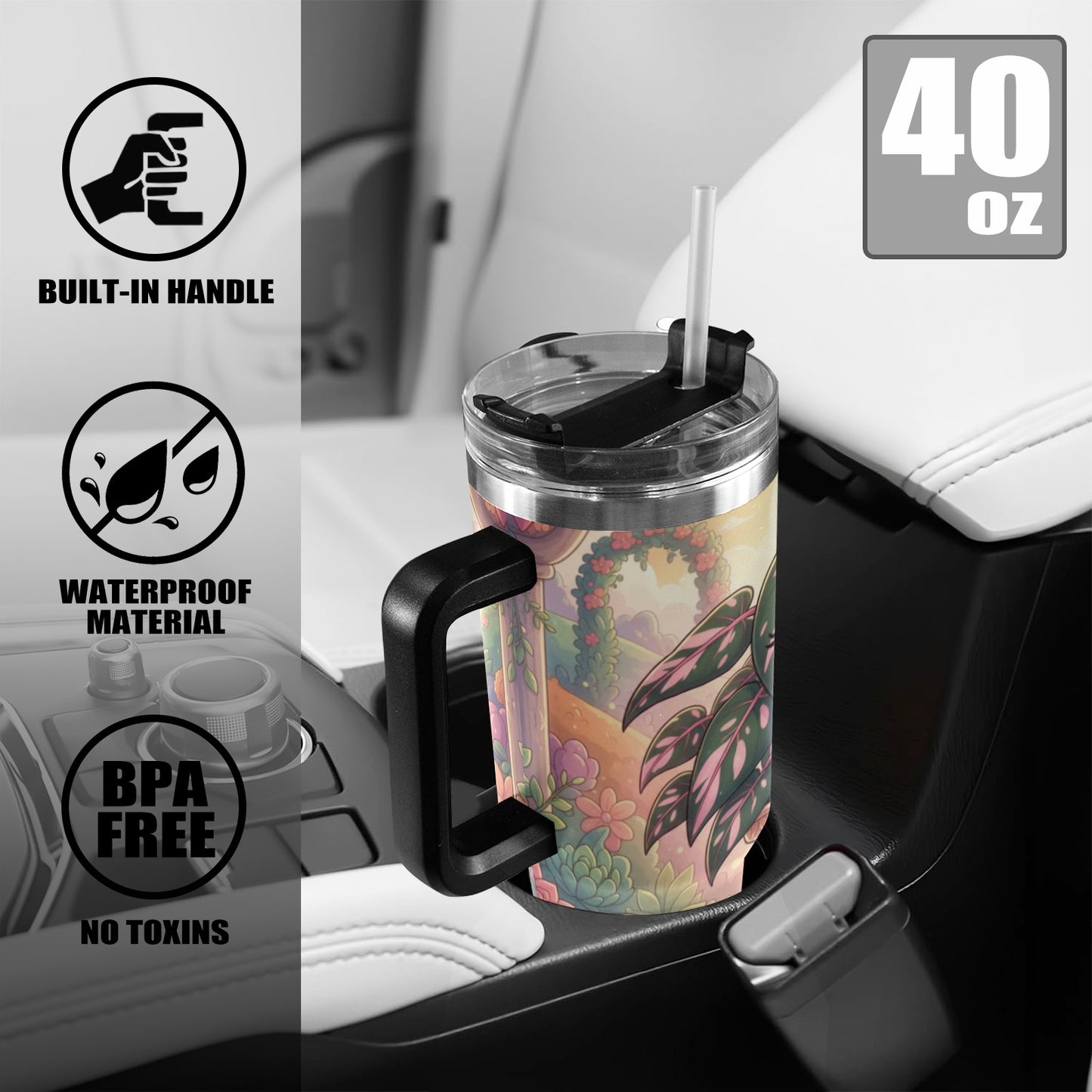 Plant Love Pink Princess Philodendron 40oz Stainless Steel Tumbler
