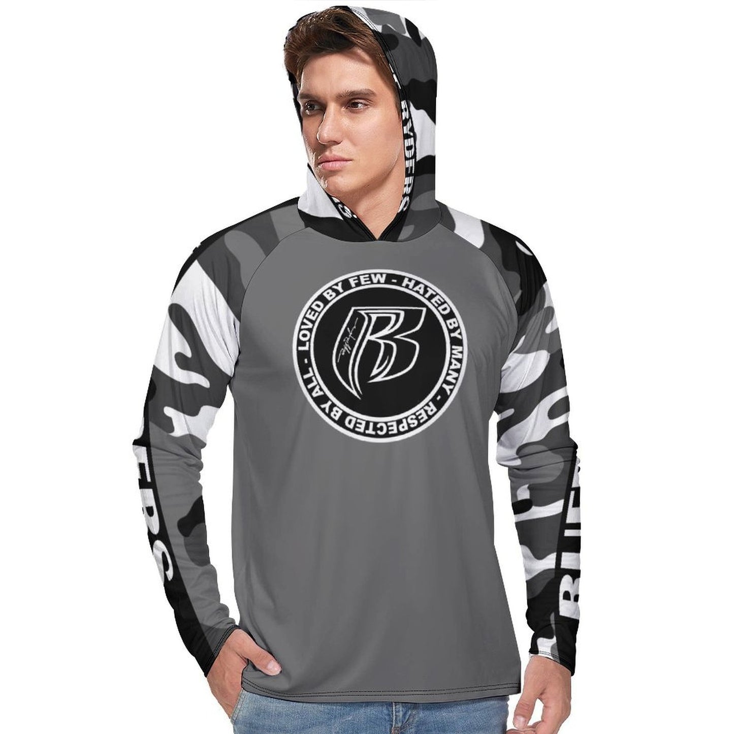 RR Long Sleeve Sun Protection Hoodie Gry/Camo - Add your name.