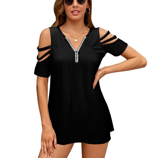 CMR Off Shoulder Zip V-Neck Top