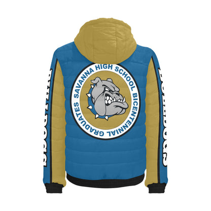 Savannah Bulldogs Lightweight Quilted Hooded Bomber Jacket Men's Padded Hooded Jacket (Model H42)