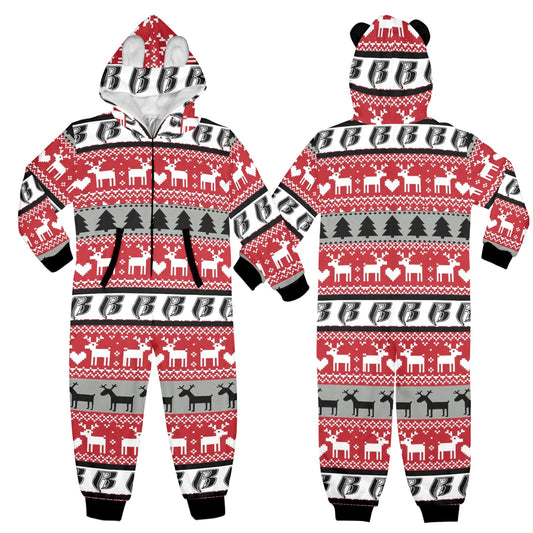 RR Christmas Onesie for Kids with Ears-  Blk/Red/Gry