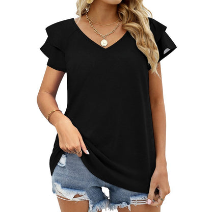 CMR Ruffle Sleeve V-Neck T-Shirt