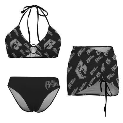 RR Three Piece Swimsuit with Bikini and Skirt Gry Bandana