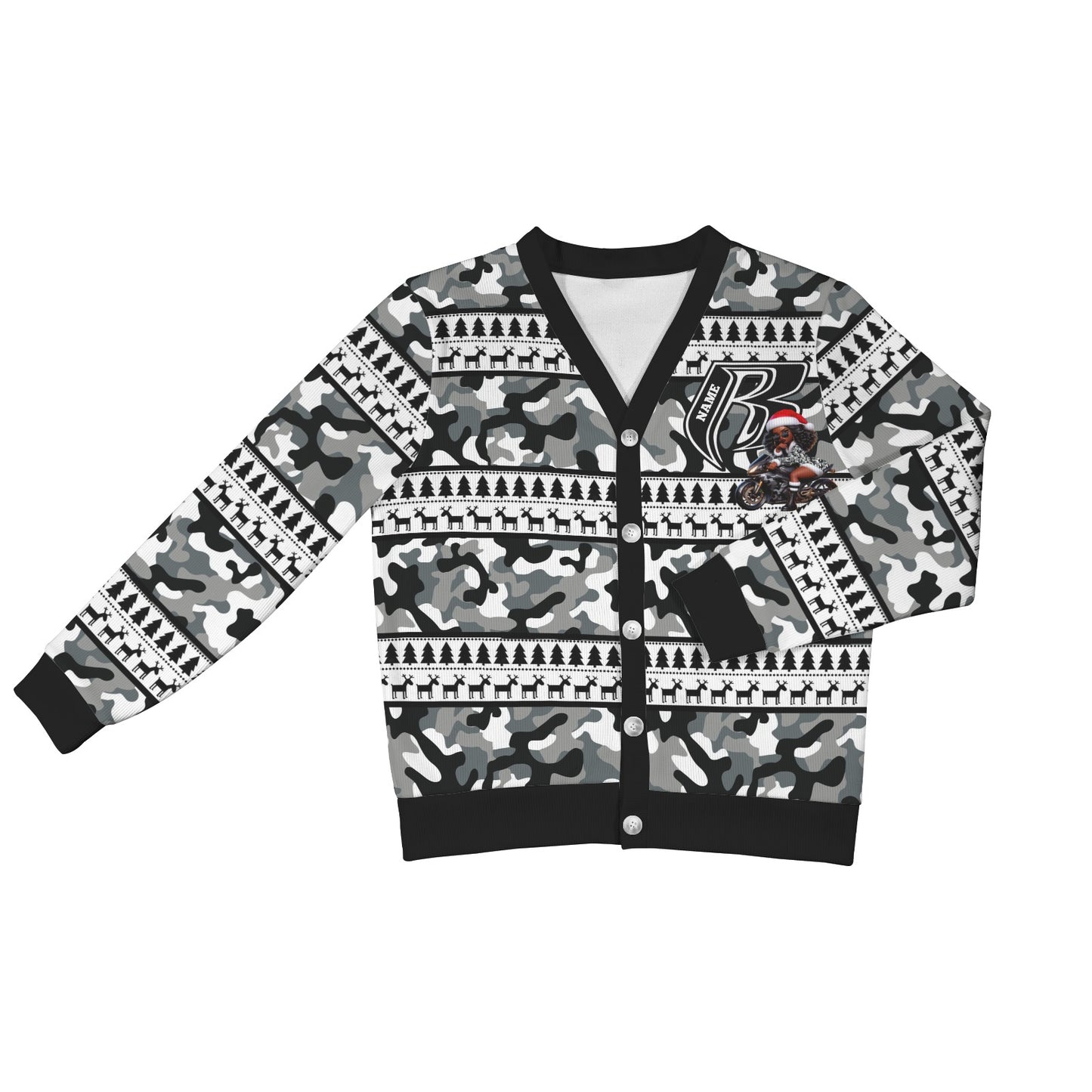 RR Christmas Women's Ribbed Poly Cardigan - Camo Blk Ryder
