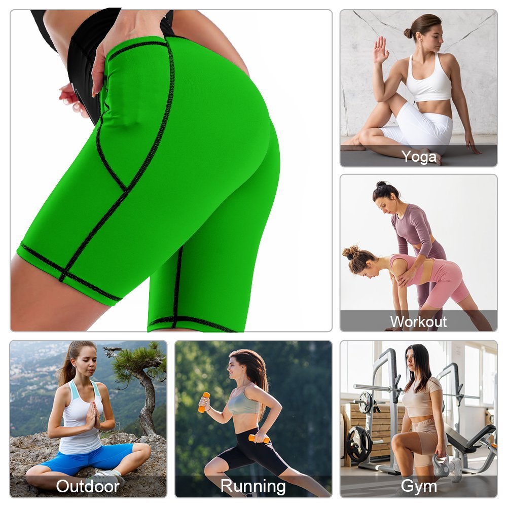 3>2 Womens Knee Length Butt Lifting Spandex Shorts Green