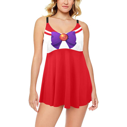 Sailor Mars Pleated Swim Dress and Swim Shorts