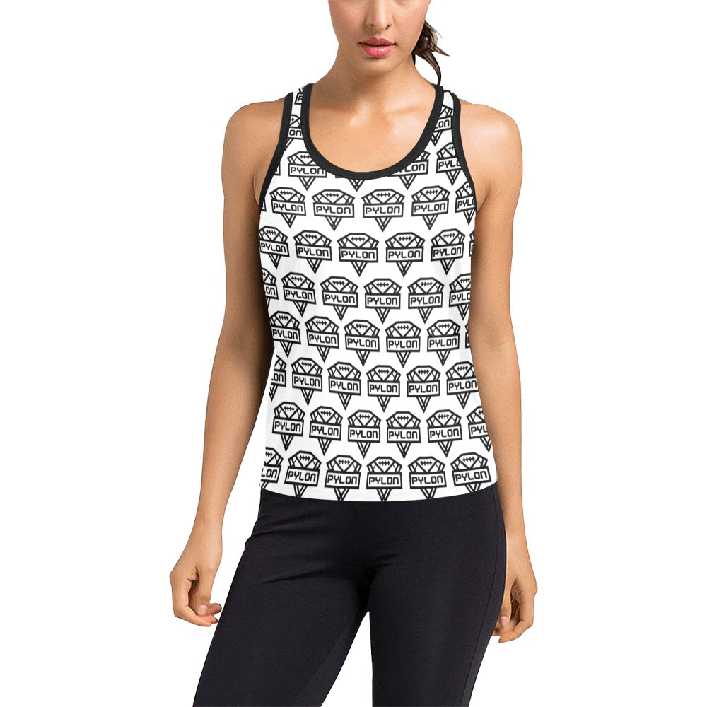 Pylon Women's Racerback Tank Wht Pylon Print