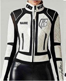 RR Blk/Wht Quilted Embroidered Leather Motorcycle Jacket