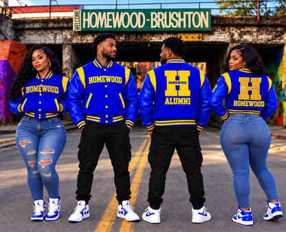 Homewood H Embroidered Women's Wool and Genuine Leather Cropped Varsity Jacket  (with or without rhinestones)