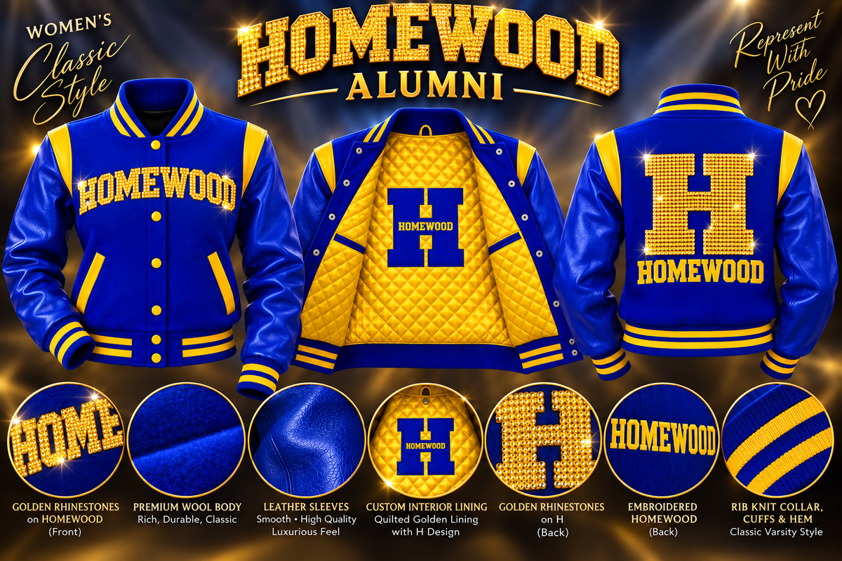 Homewood H Embroidered Women's Wool and Genuine Leather Cropped Varsity Jacket  (with or without rhinestones)