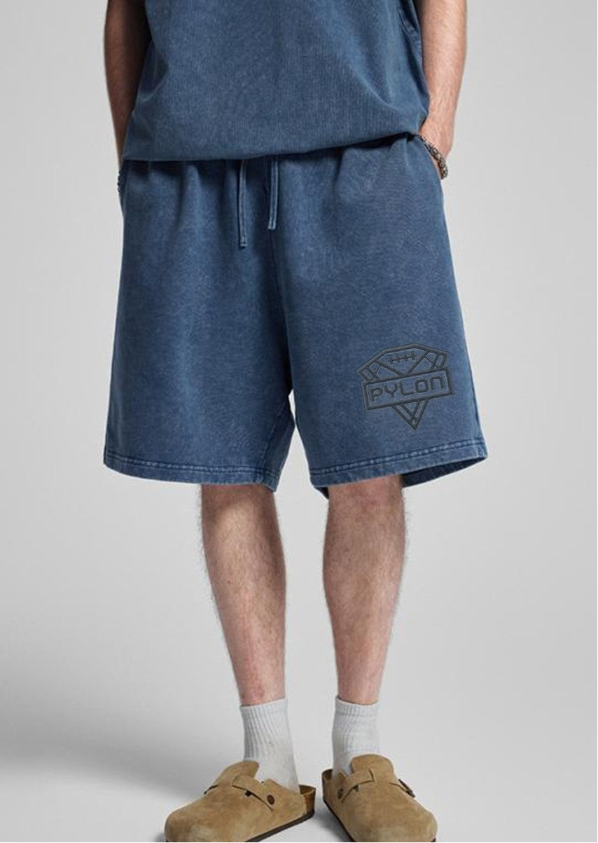 Pylon Embroidered Stonewashed Shorts Blue