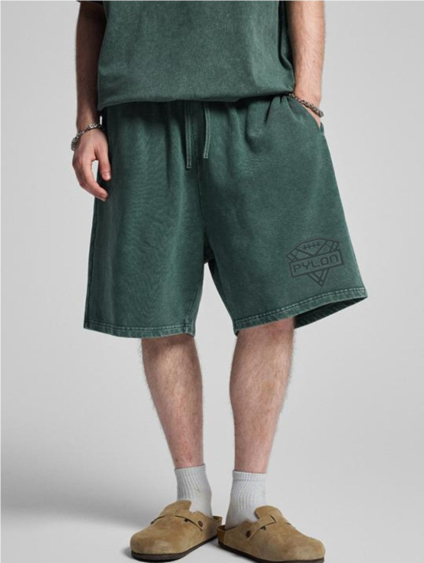 Pylon Embroidered Stonewashed Shorts Green