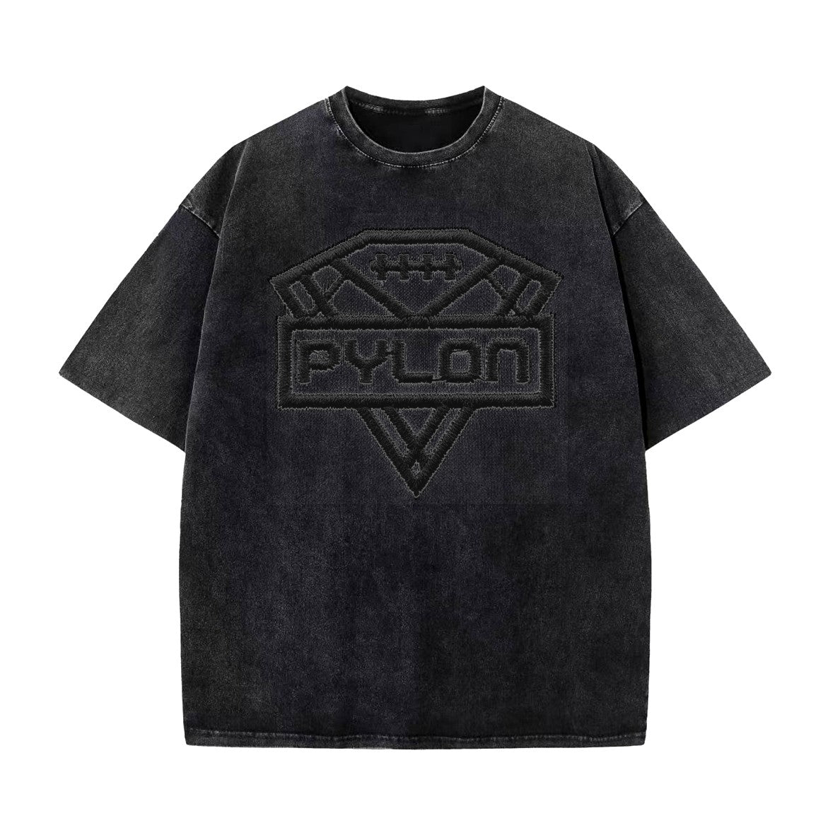 Pylon Embroidered Stonewashed Tee Black