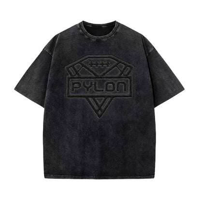 Pylon Embroidered Stonewashed Tee Black