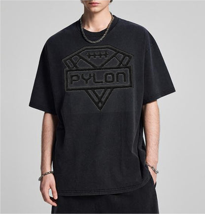 Pylon Embroidered Stonewashed Tee Black