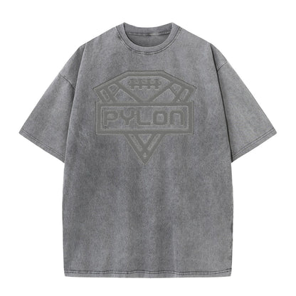 Pylon Embroidered Stonewashed Tee Grey