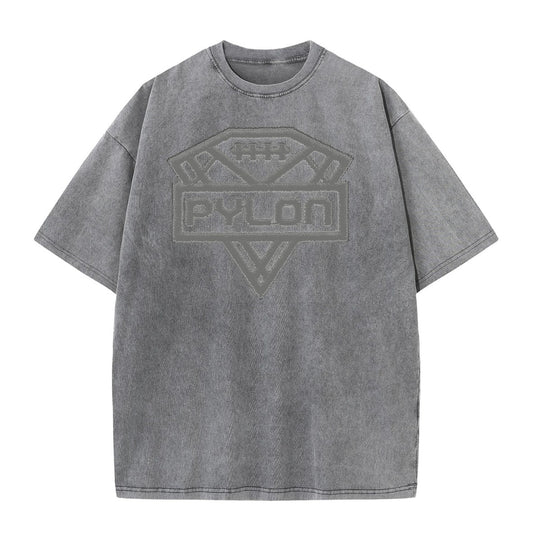 Pylon Embroidered Stonewashed Tee Grey