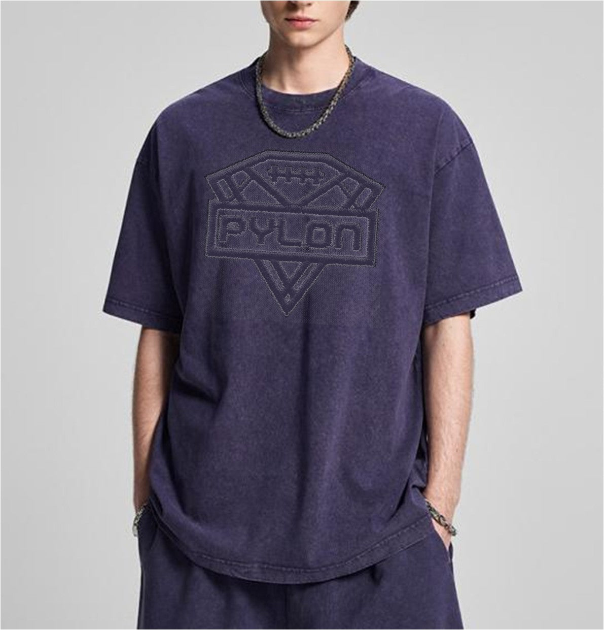 Pylon Embroidered Stonewashed Tee Purple