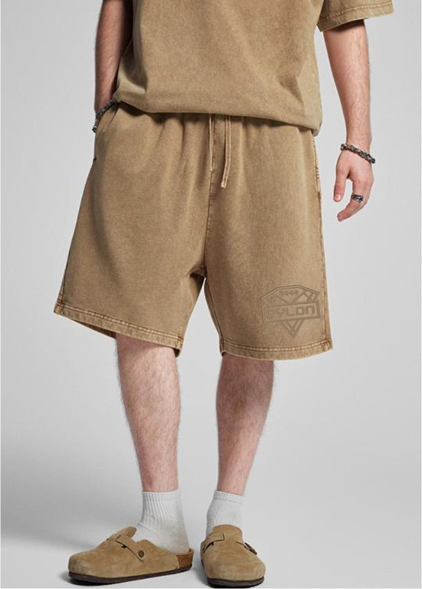 Pylon Embroidered Stonewashed Shorts Khaki