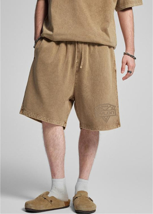 Pylon Embroidered Stonewashed Shorts Khaki