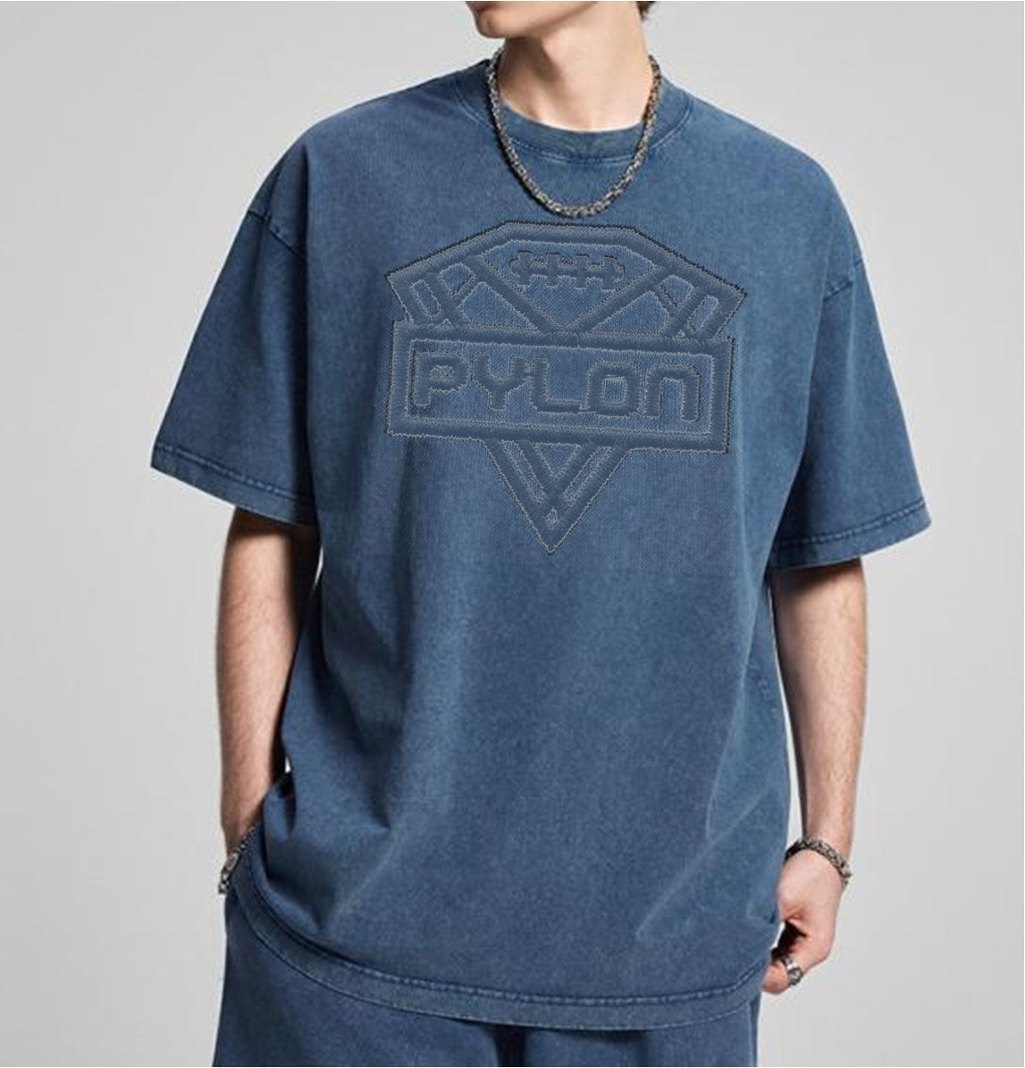 Pylon Embroidered Stonewashed Tee Blue