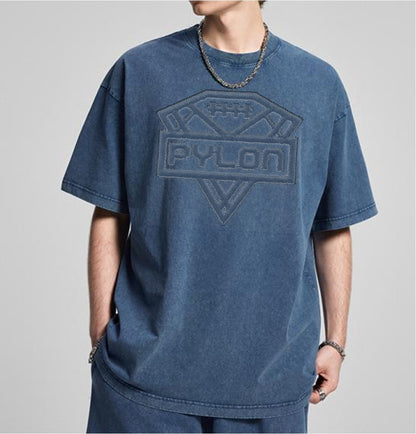 Pylon Embroidered Stonewashed Tee Blue