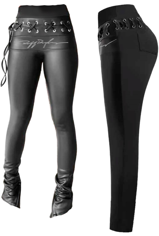 RR Blk Leather Laced Pants