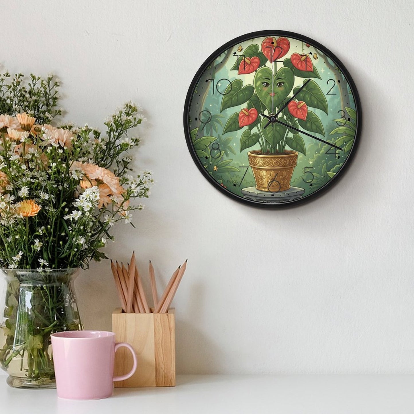 Plant Love 10x10 Wall Clock - Red Anthurium