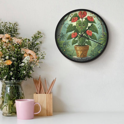 Plant Love 10x10 Wall Clock - Red Anthurium