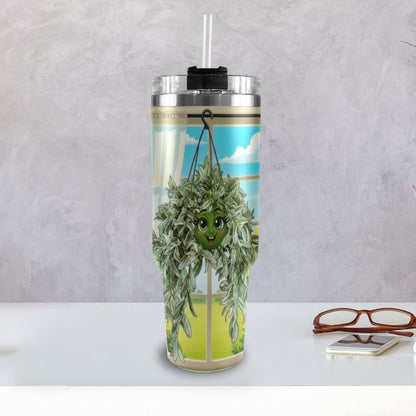 Plant Love Pistachio White Tradescantia 40oz Stainless Steeln Tumbler 40oz Tumbler with Black Handle