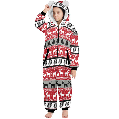 RR Christmas Onesie for Kids with Ears-  Blk/Red/Gry