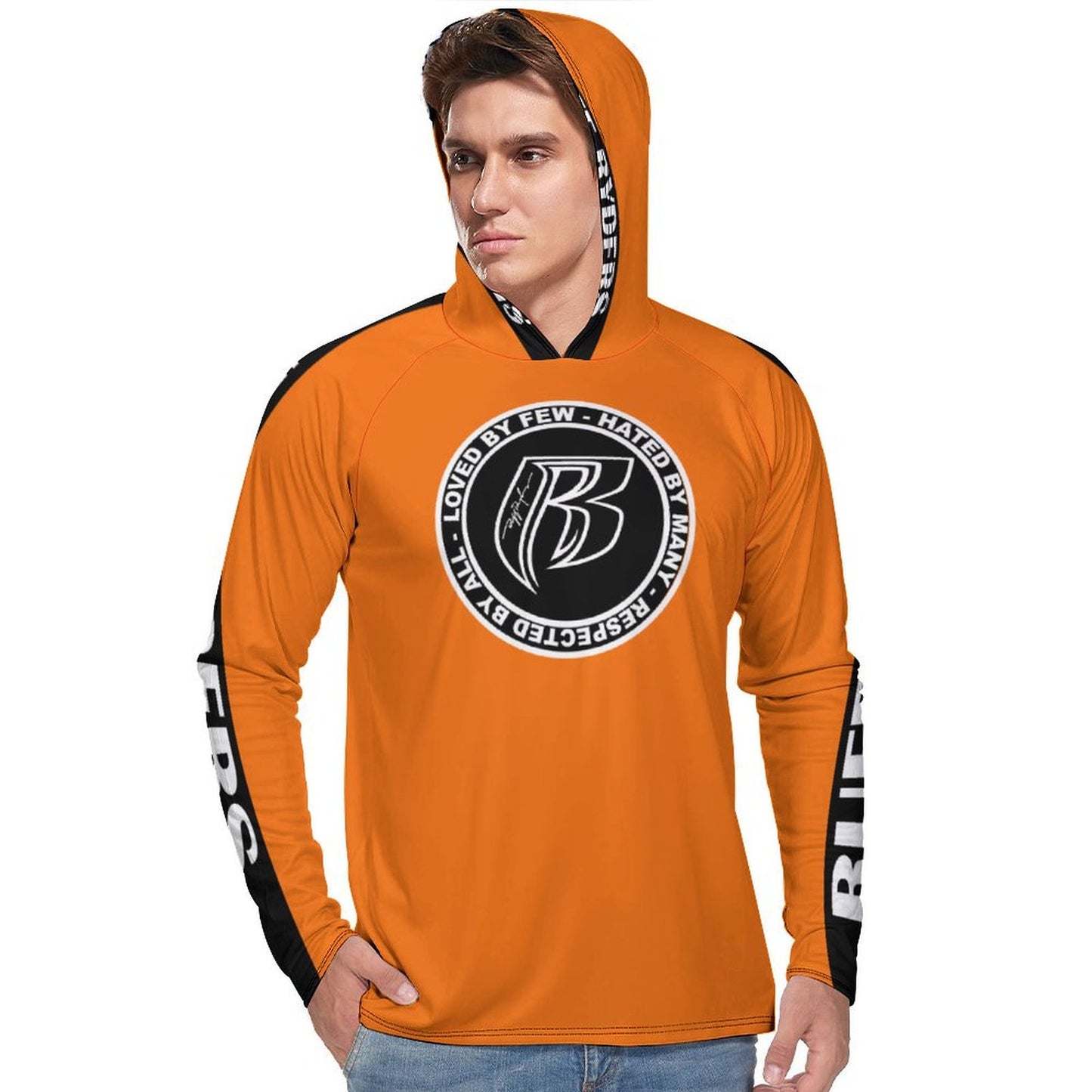 RR Long Sleeve Sun Protection Hoodie Orange - Add your name.