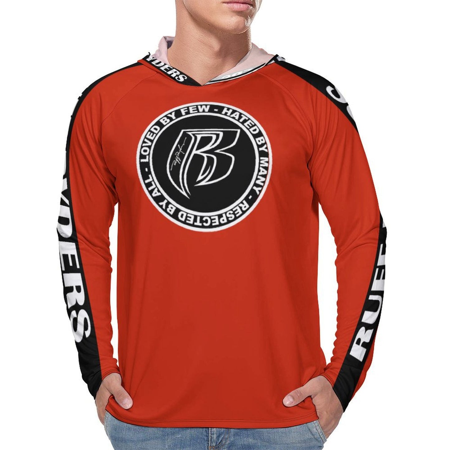 RR Long Sleeve Sun Protection Hoodie Red - Add your name.