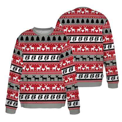 RR Christmas Ribbed Acrylic Mock Sweater Blk/Red/Gry