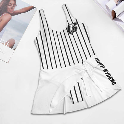 RR One Piece Wht Pinstripe Skirted Swimsuit