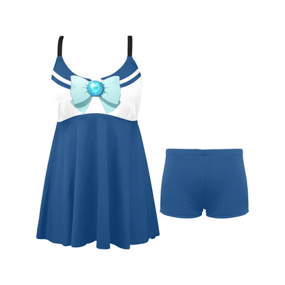 Sailor Mercury Pleated Swim Dress and Swim Shorts