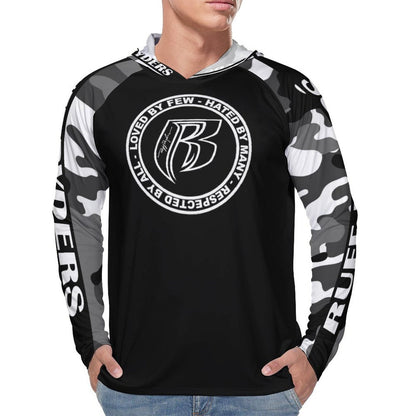 RR Long Sleeve Sun Protection Hoodie Blk/Camo - Add your name.