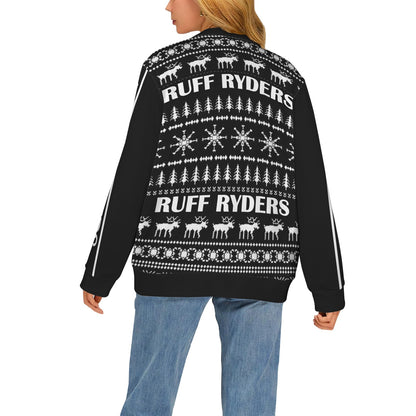 RR Christmas Women's Ribbed Poly Cardigan - Blk/Wht